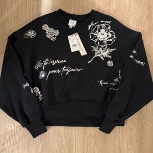 cinq a sept Black Sweatshirt with White Script Detail